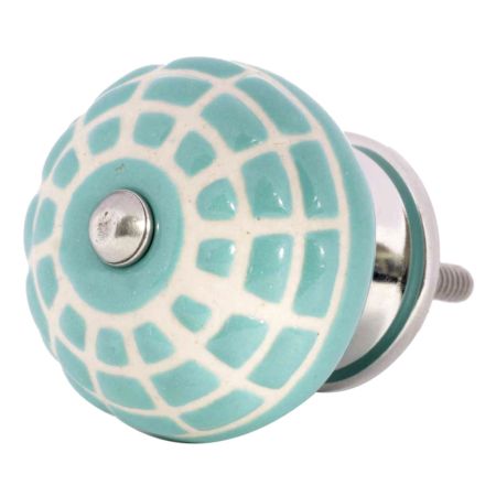 Sea Green Spider Net Etched  Ceramic Drawer Knobs